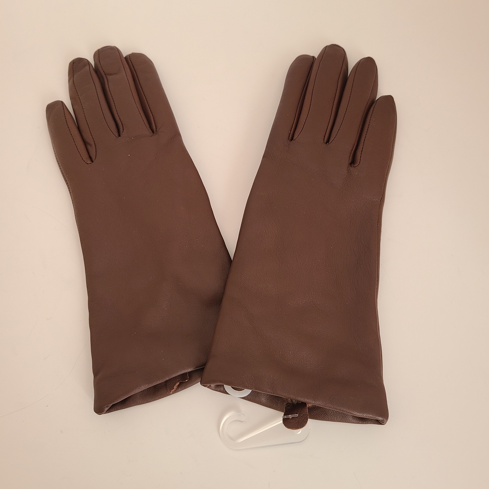 Elegant Brown Leather Gloves And Cashmere Linning Size XS